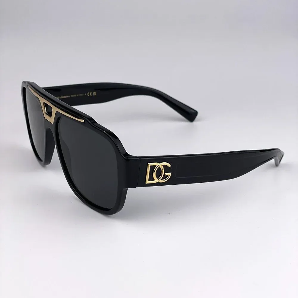 D&G DG4389 501/87 Sunglasses Black Dark Gray Gold Square Men